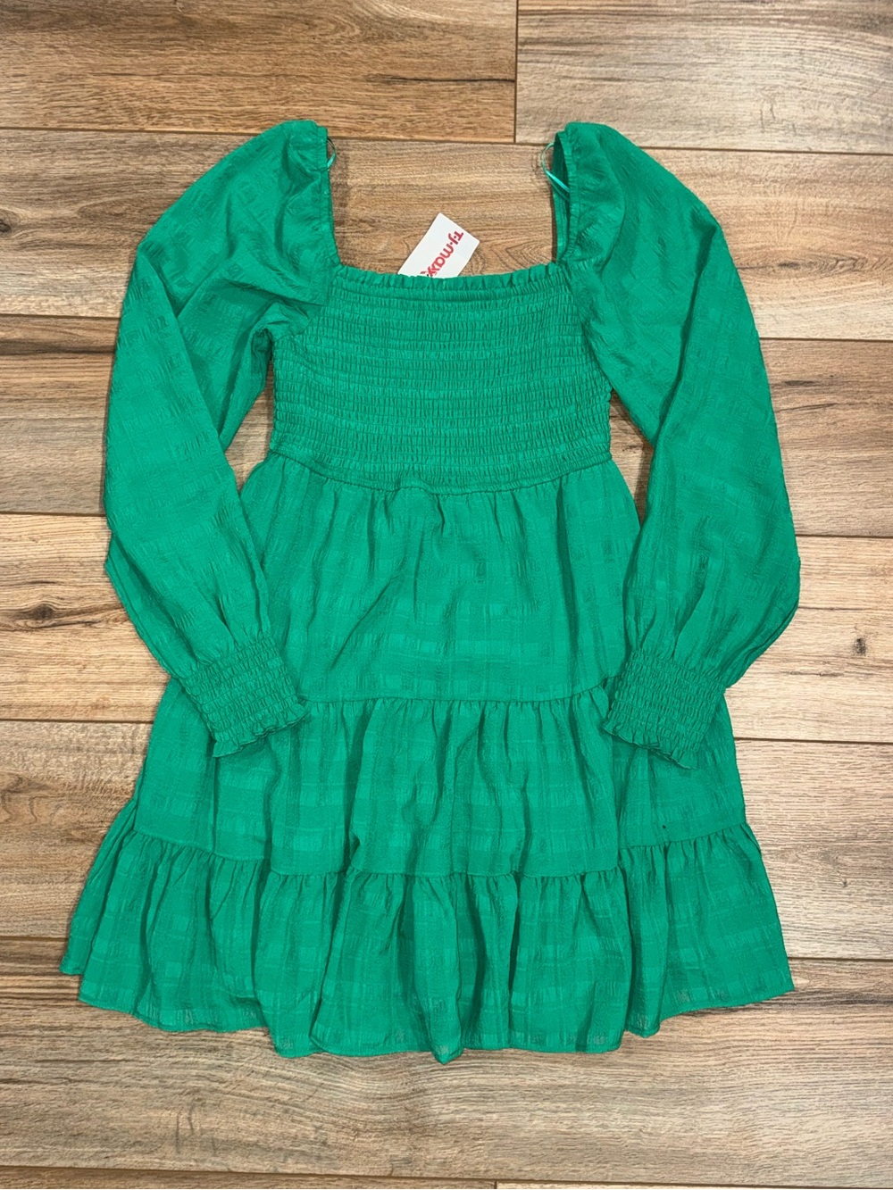 Emerald Green Boho Long Sleeve Ruffled Babydoll Tiered Midi Dress | Size Small